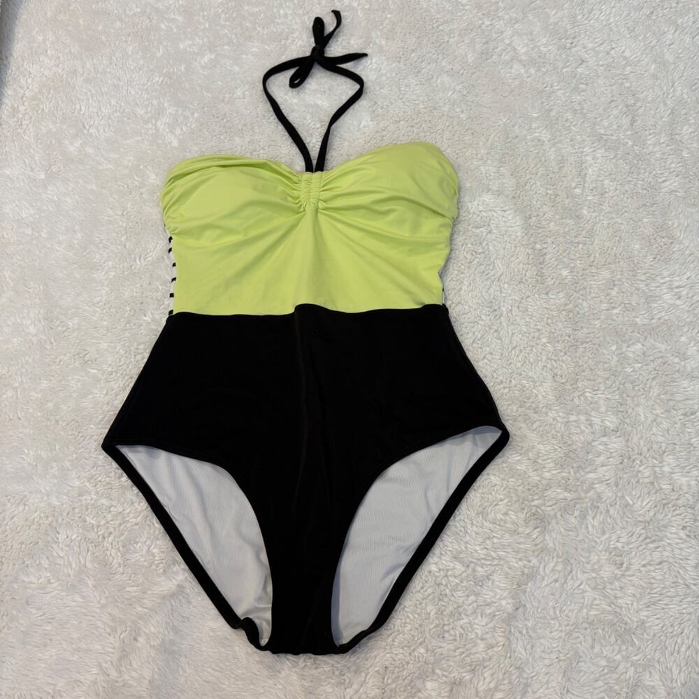 VS Womens Colorblock Halter One-Piece Swimsuit L Resort Summer Preppy Coverage